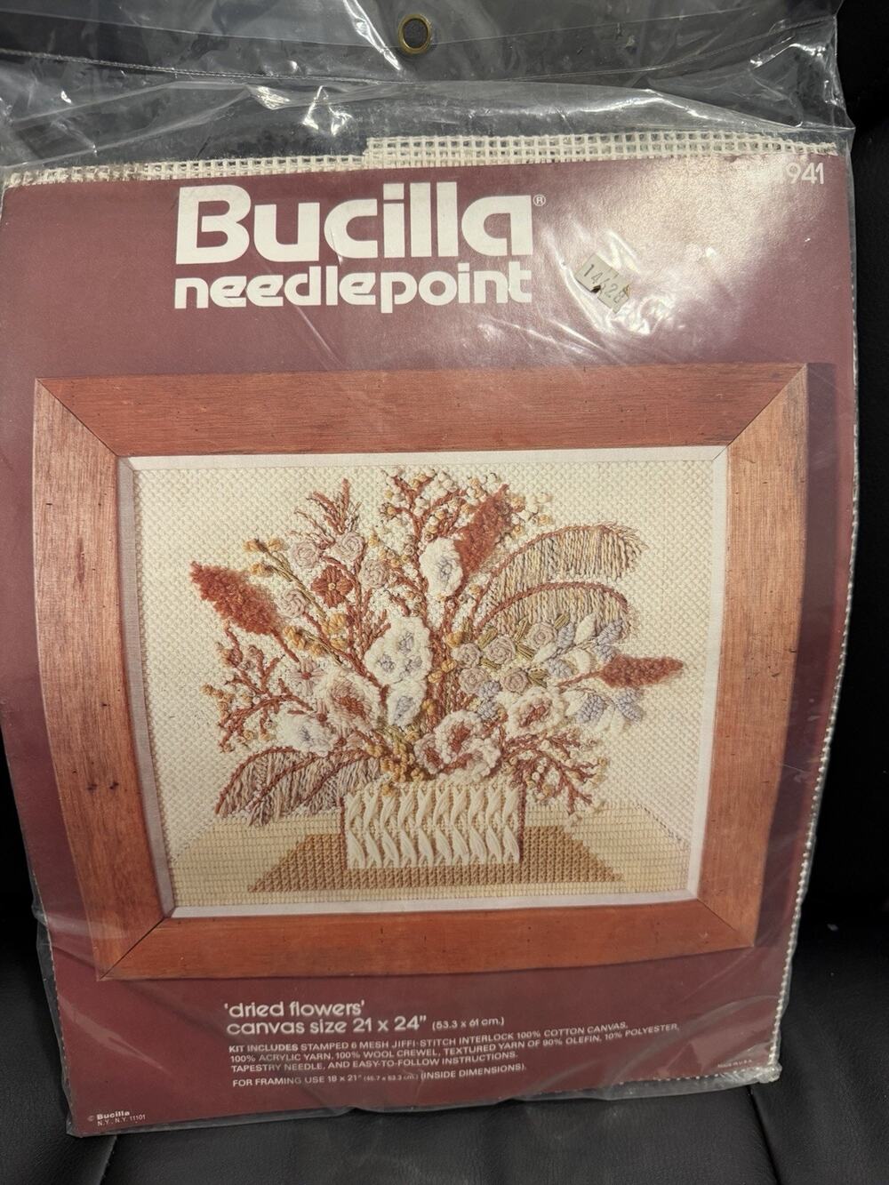 VTG 1970s Bucilla Dried Flowers Needlepoint kit 4941 new sealed 21x24 boho